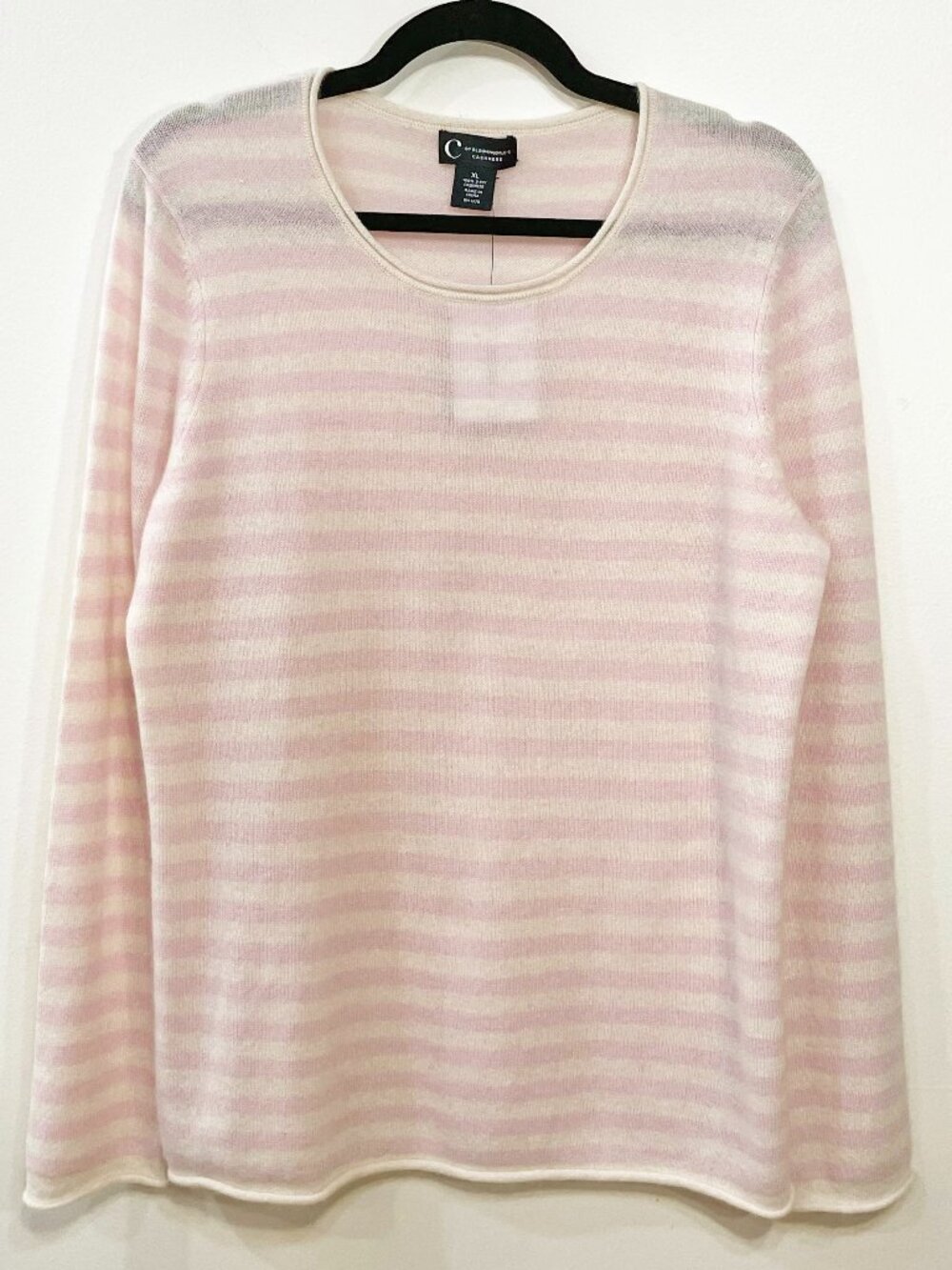 New 100% Cashmere Bloomingdale's Striped Sweater Ivory Pink XL $188